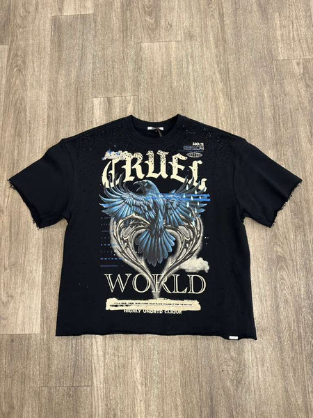 MEN BLACK CRUEL WORLD STUDDED CROP TEE