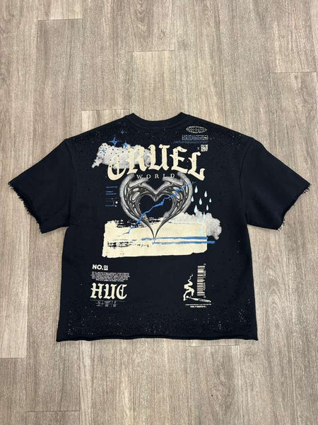 MEN BLACK CRUEL WORLD STUDDED CROP TEE