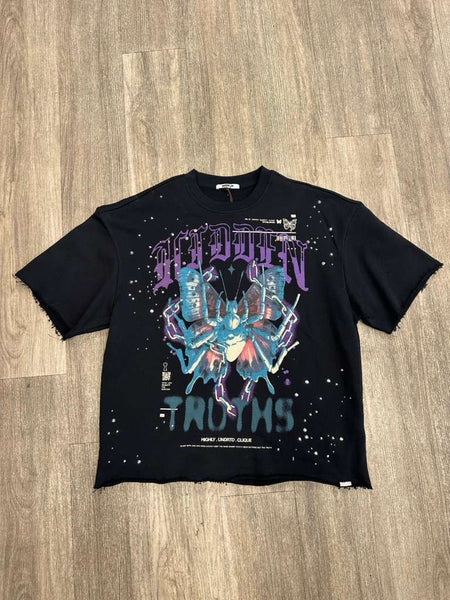 BOYS BLACK HIDDEN TRUTH RHINESTONE CROP TEE