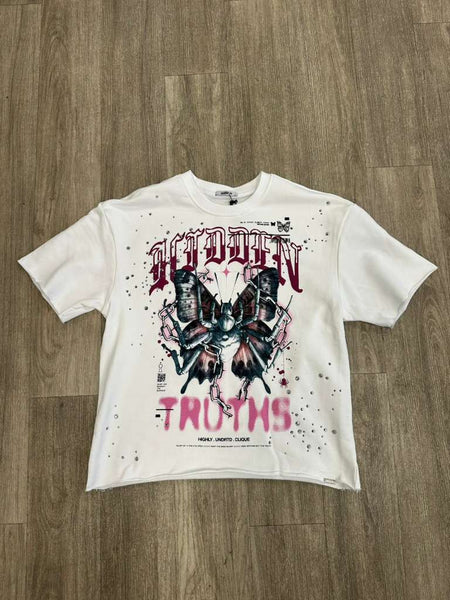 BOYS WHITE HIDDEN TRUTH STUDDED CROP TEE
