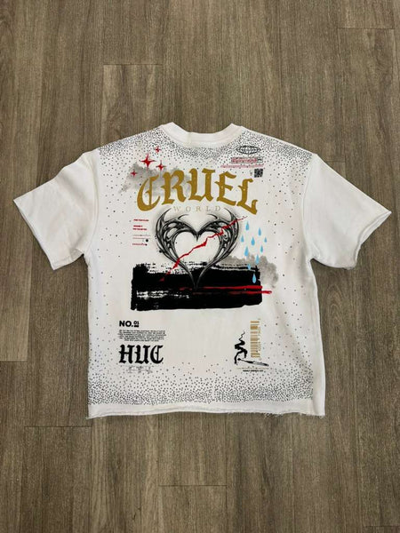 MEN WHITE CRUEL WORLD STUDDED CROP TEE