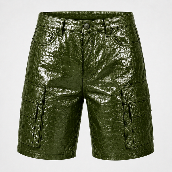 MEN GREEN CROCODILE LEATHER STYLE SHORTS