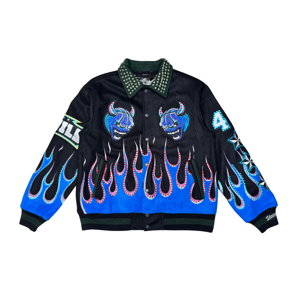 MEN BLUE DEVILS VICIOUS VARSITY WOOL BODY +PU SLEEVE JACKET