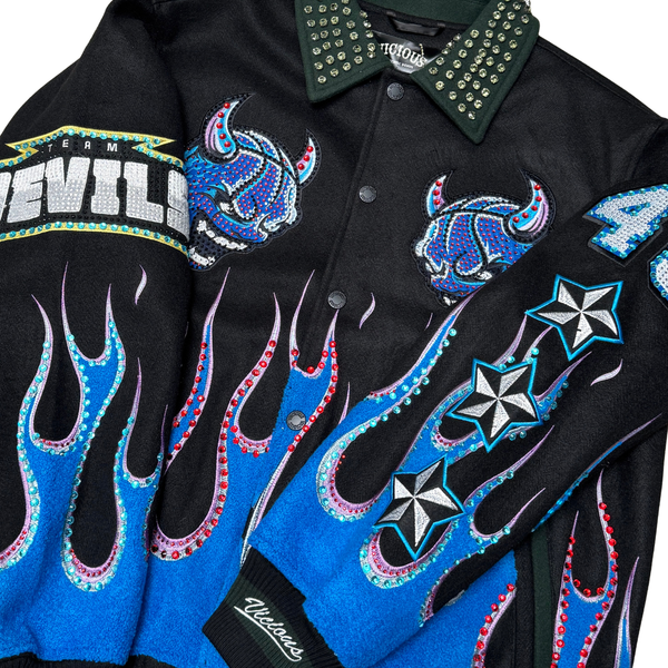 MEN BLUE DEVILS VICIOUS VARSITY WOOL BODY +PU SLEEVE JACKET