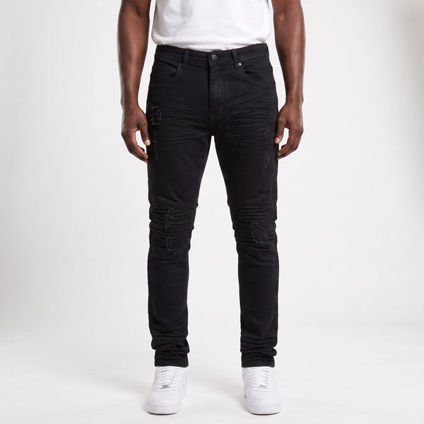Men Jet Black Double Whisker Jeans