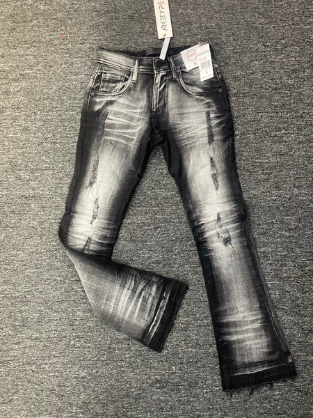 BOYS BLACK DOUBLE WHISKER FLARE JEANS