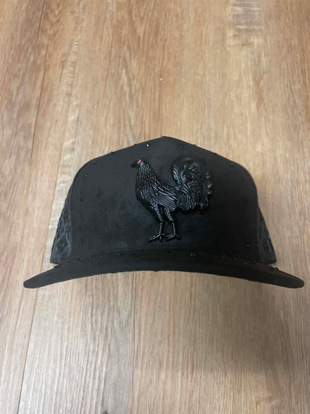 UNISEX BLACK/ BLACK METAL RHINESTON BLACK ROOSTER LOGO SNAPBACK