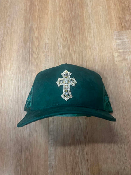 UNISEX GREEN 3D METAL CROSS RHINESTONE SNAPBACK