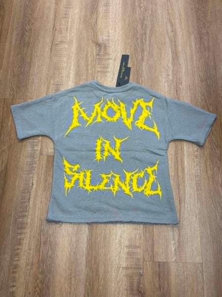 BOYS GREY MOVE IN SILENCE RHINESTONE CROP TEE