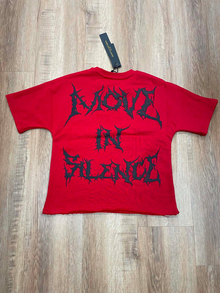BOYS RED MOVE IN SILENCE RHINESTONE CROP TEE