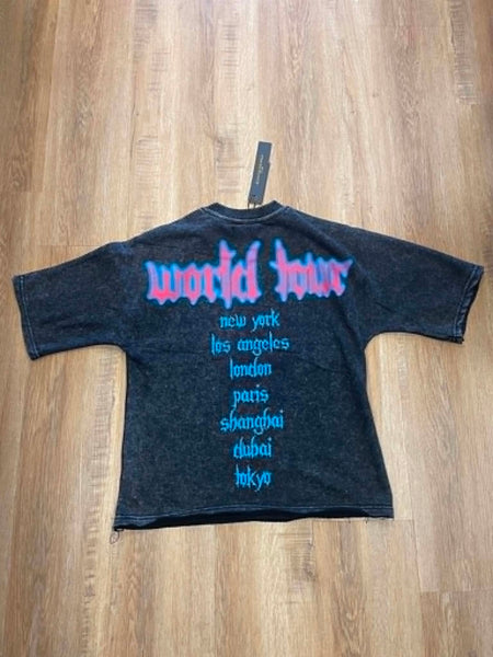 MEN BACK WASH WORLD TOUR RHINESTONE FRENCH TERRY CROP TEE