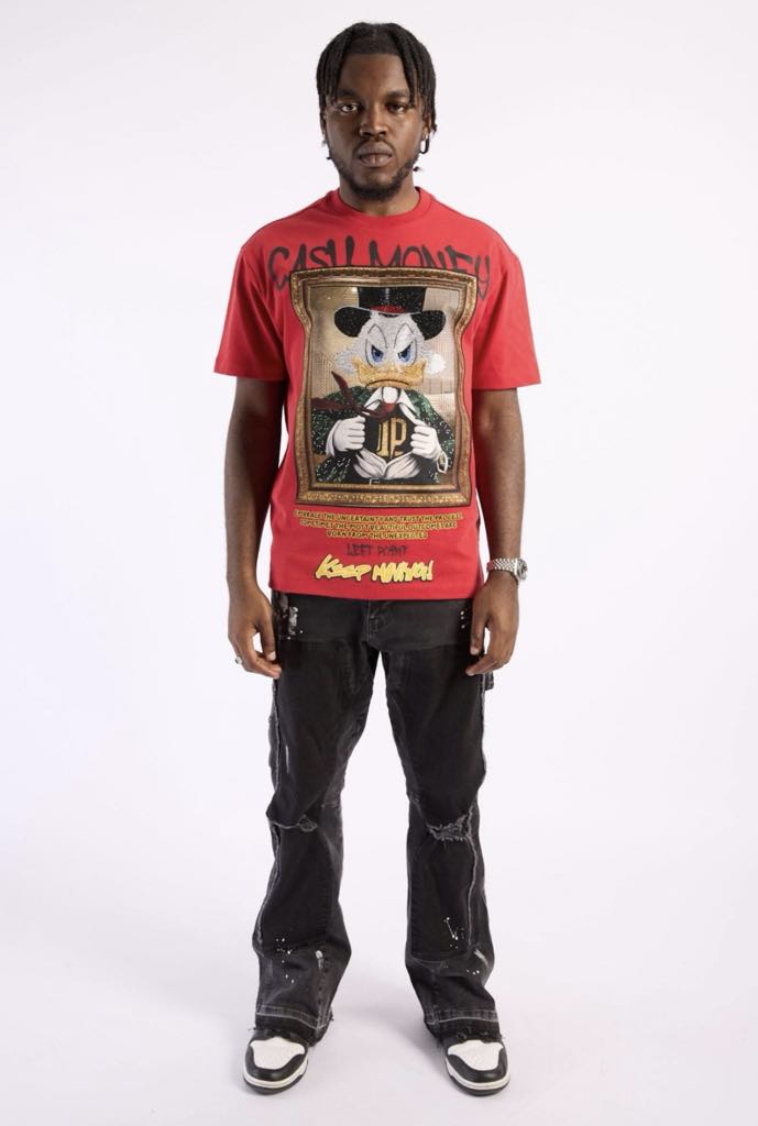 MEN RED KEEP MOVING DAFFY DUCK RHINESTONE TEE