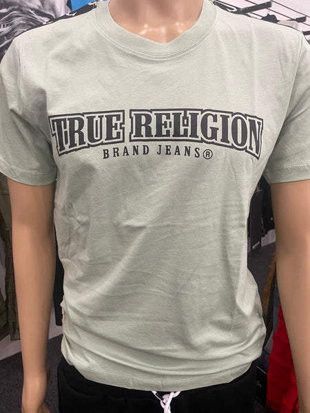 Men Frost Green True Religion with Black Shoulder Strip Tee