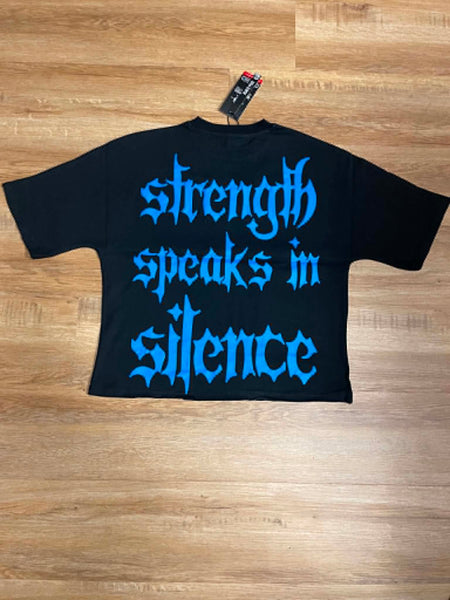 MEN BLACK GUARDIAN RHINESTON DIGITAL PRINT CROP TEE