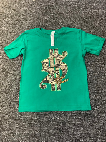 Kids Kelly Green Money Sign Tee