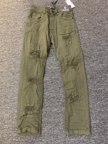 Kids Olive Twill Ripped Pants