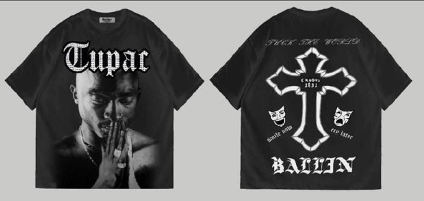 MEN BLACK TUPAC BACK LIFE RHINESTONE CROP TOP
