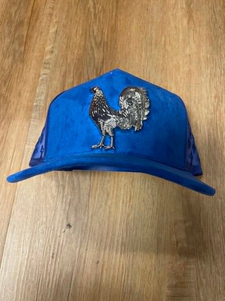 UNISEX ROYAL METAL ROOSTER LOGO BLUE RHINESTONE SNAPBACK