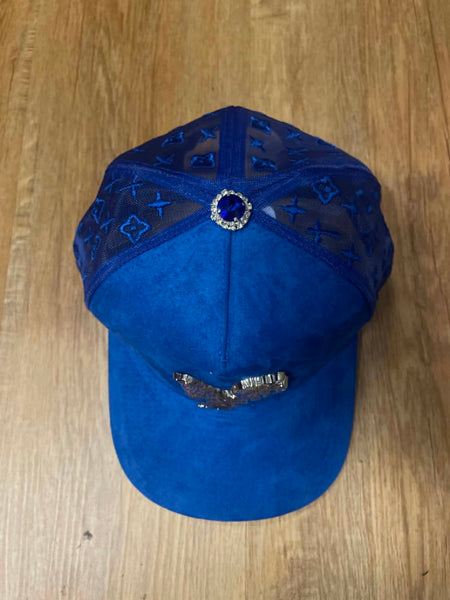 UNISEX ROYAL METAL ROOSTER LOGO BLUE RHINESTONE SNAPBACK