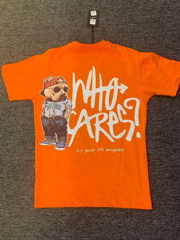 MEN ORANGE WHO CARES STREET BEAR TSHIRT