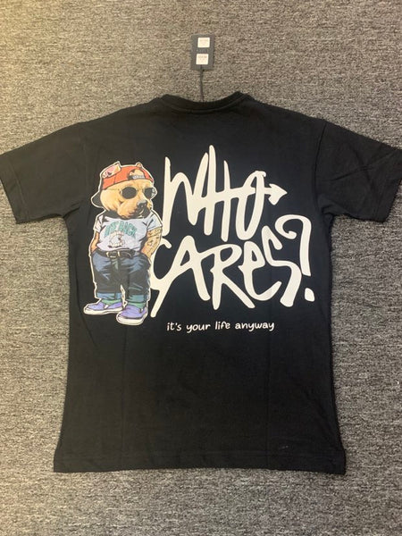 MEN BLACK WHO CARES STREET BEAR TSHIRT