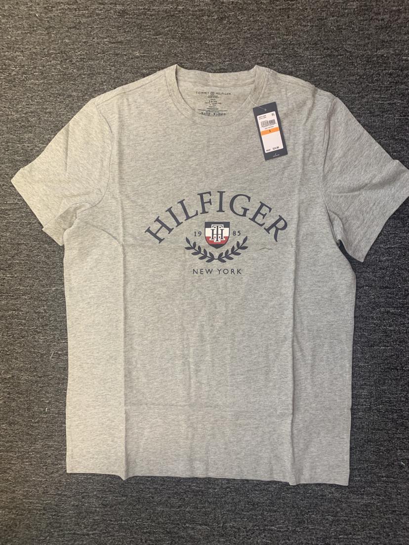 MEN GRAY TOMMY HILFIGER LEAF LOGO TEE