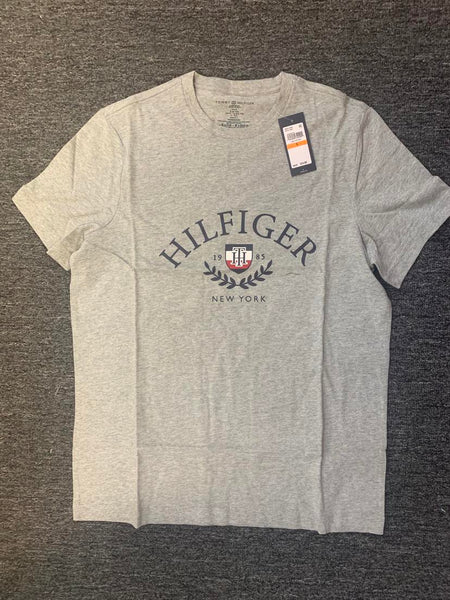 MEN GRAY TOMMY HILFIGER LEAF LOGO TEE