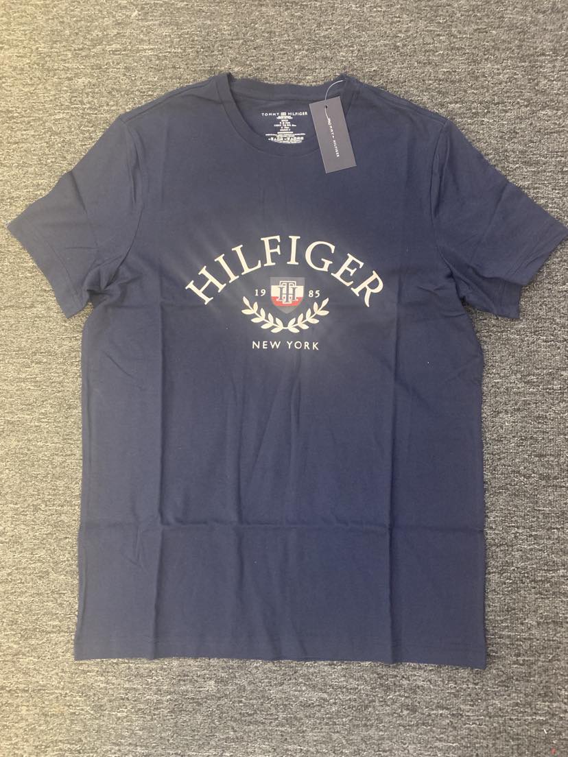 MEN NAVY BLUE TOMMY HILFIGER LEAF LOGO TEE