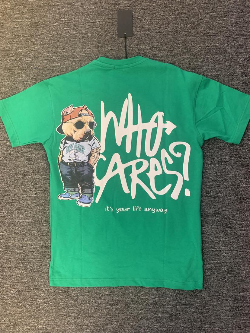 MEN GREEN WHO CARES STREET BEAR TSHIRT