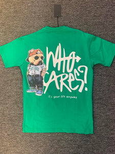 MEN GREEN WHO CARES STREET BEAR TSHIRT