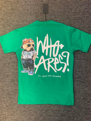 MEN GREEN WHO CARES STREET BEAR TSHIRT