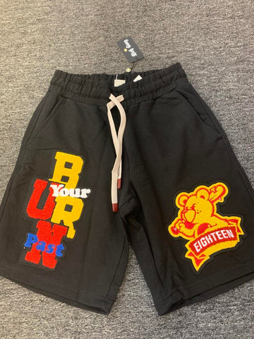 MEN BLACK 3D PATCH BURN SHORTS