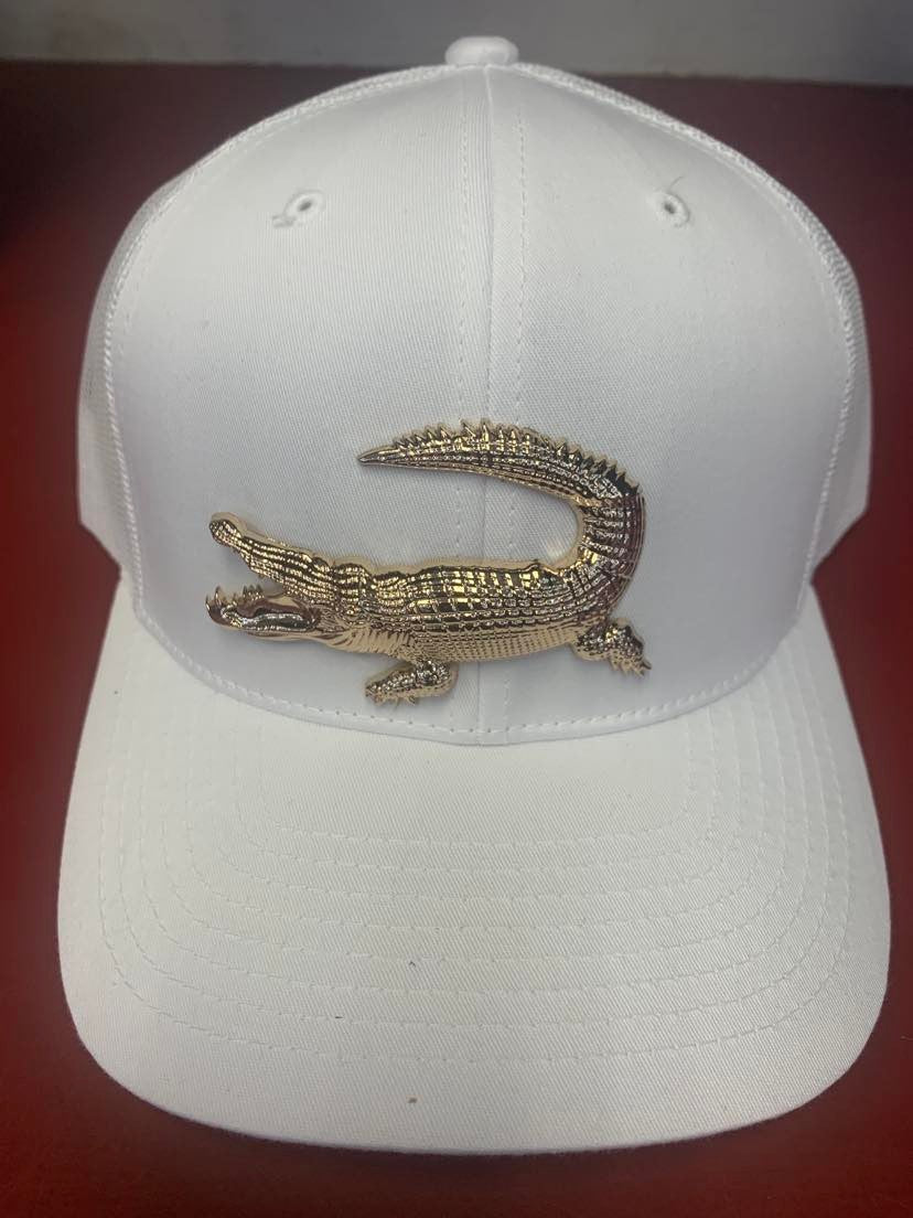 Gold Metal Alligator White Hat