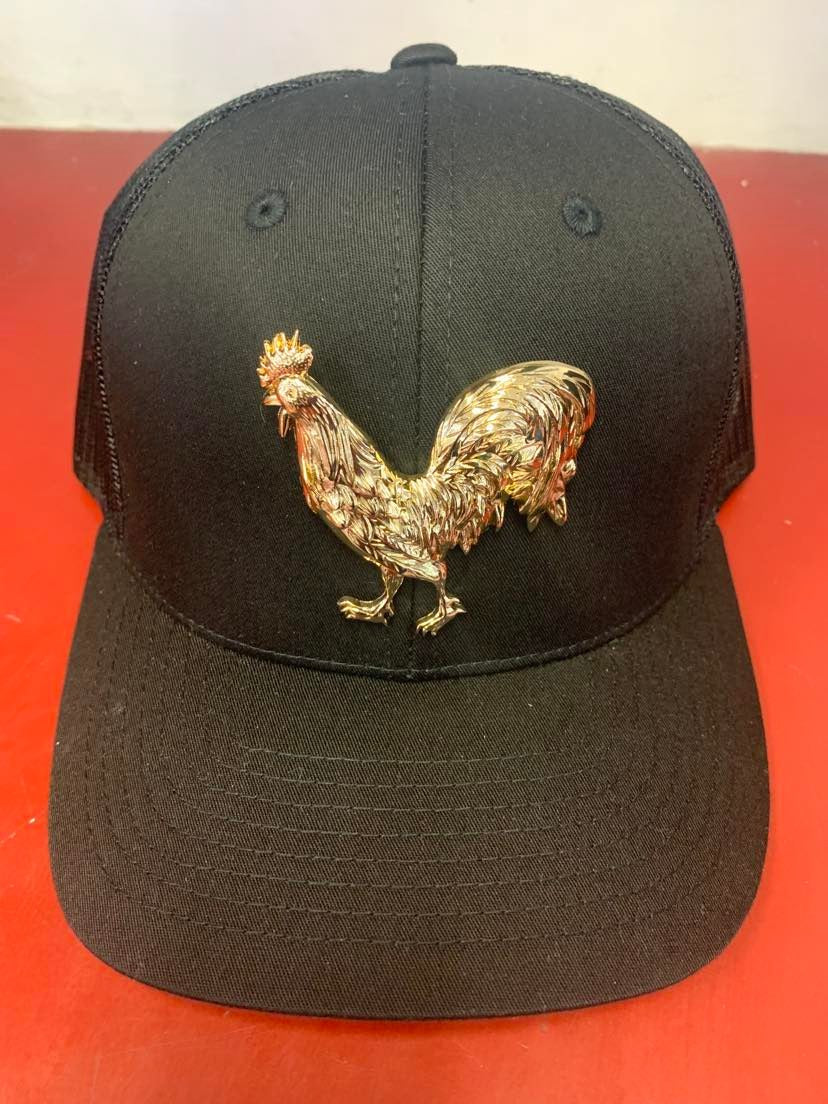 Gold Metal Rooster Black Hat