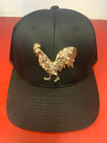 Gold Metal Rooster Black Hat