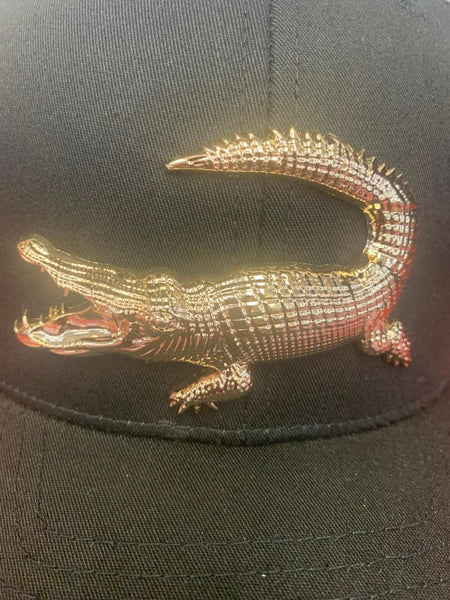 Gold Metal Alligator Black Hat