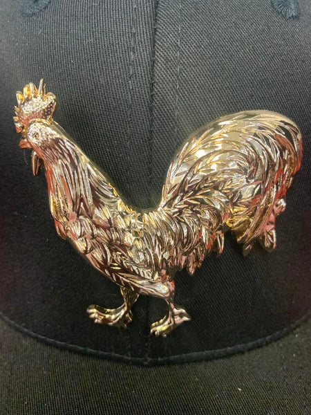 Gold Metal Rooster Black Hat