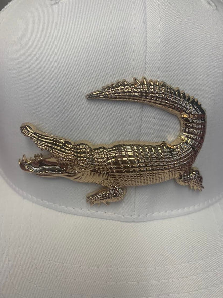 Gold Metal Alligator White Hat