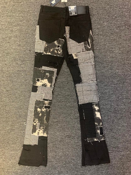 Black Multi patched Stack Jeans