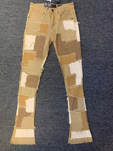 Khaki Multi patched Stack Jeans