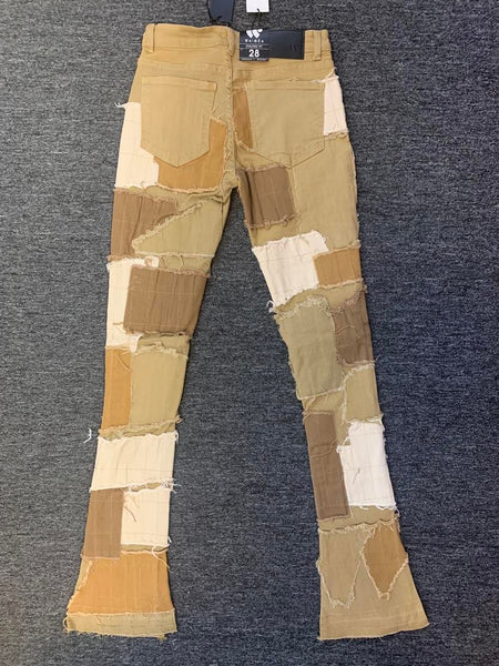 Khaki Multi patched Stack Jeans