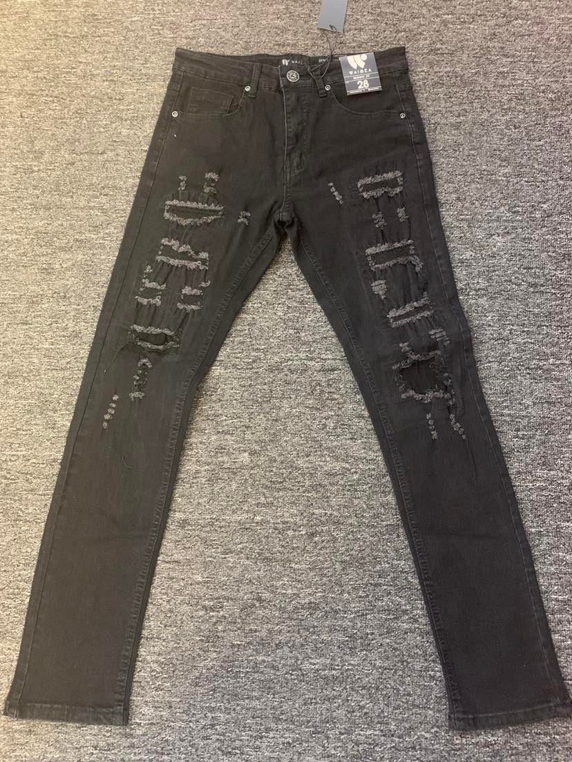 MEN BLACK AOM DAMAGED JEANS