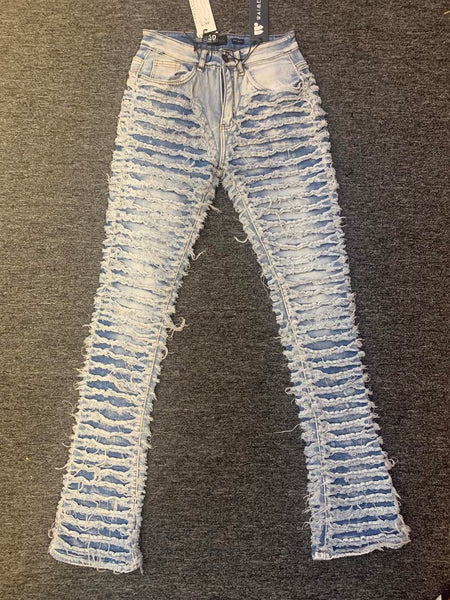 Men Blue wash Super Destroyed Stack Jeans