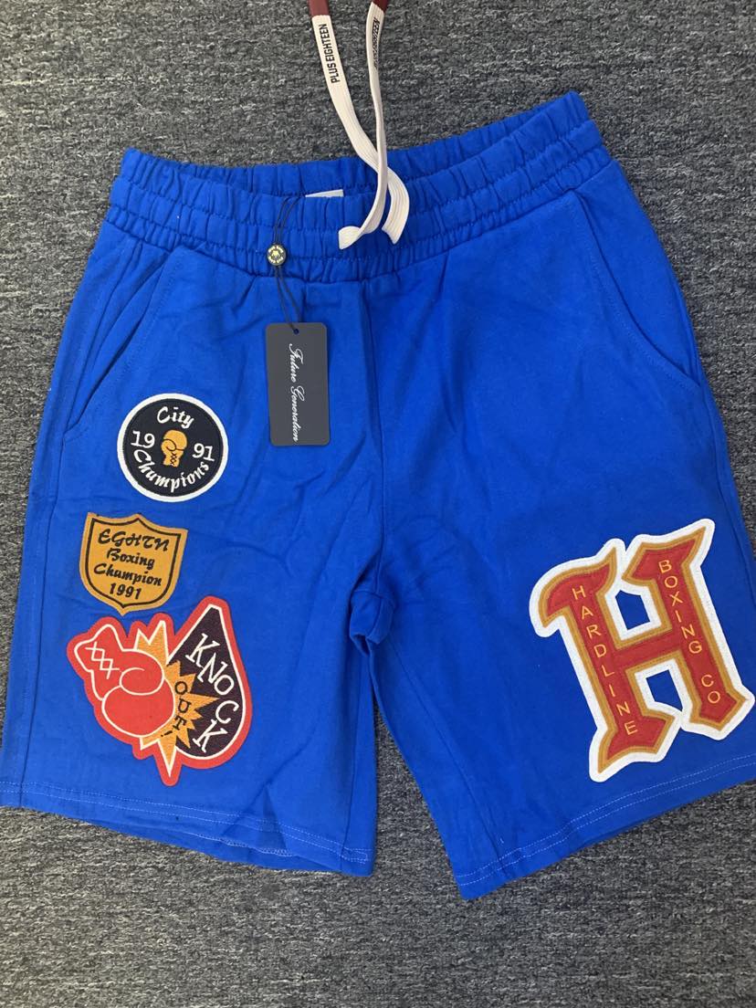 MEN BLUE 3D PATCH HARD LINE SHORTS