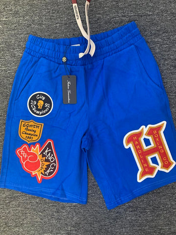 MEN BLUE 3D PATCH HARD LINE SHORTS