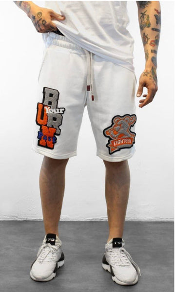 MEN WHITE 3D PATCH BURN SHORTS