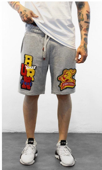 MEN GRAY 3D PATCH BURN SHORTS