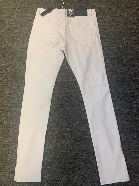 MEN WHITE ZIPPER POCKET DISTRESS TWILL PANTS