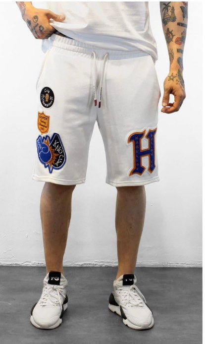 MEN WHITE 3D PATCH HARD LINE SHORTS