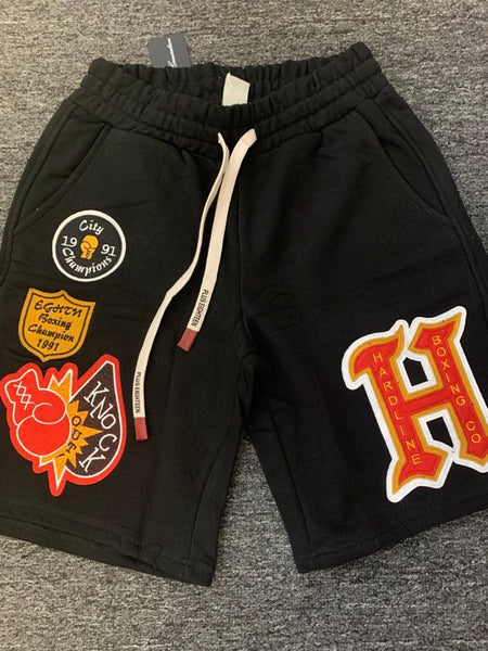 MEN BLACK 3D PATCH HARD LINE SHORTS